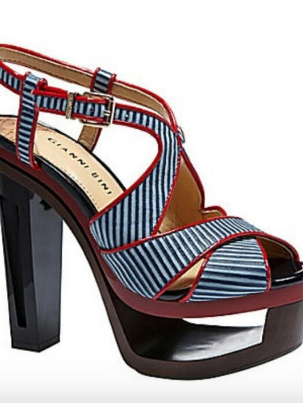 Gianni Bini- Blue, White Striped Red Trimmed Heels
